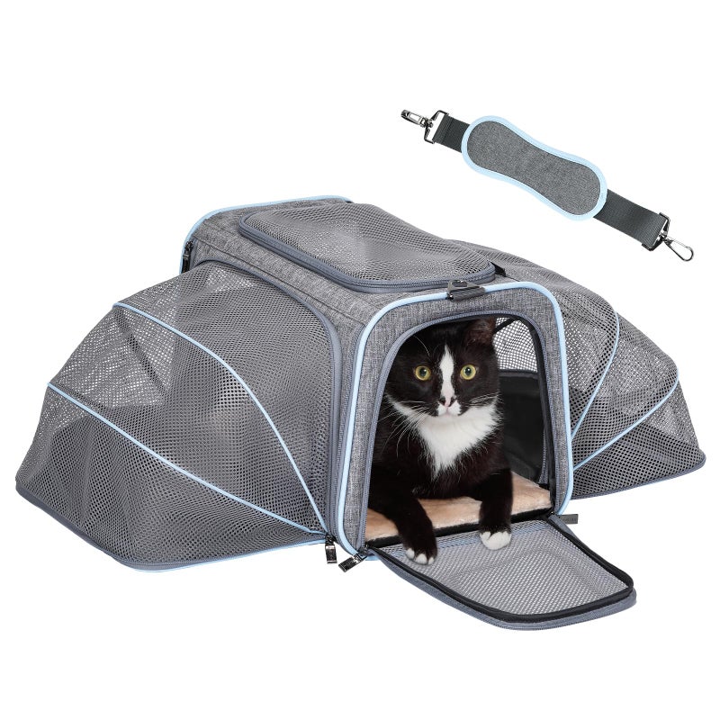 Petsfit Expandable Large Cat Carrier Small Dog Carriers Airline Approved, 17" Lx 11" Wx 11" H Soft-Sided Portable Washable Pet Travel Carrier with 2 Extension for Kittens, Puppies, Rabbits - Image 1